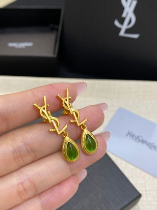 YSL Turquoise Teardrop Monogram Drop Earrings