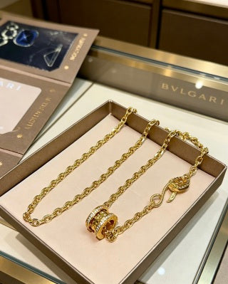 Bvlgari Gold Circle Pendant Chain Necklace – Elegant Luxury Jewelry